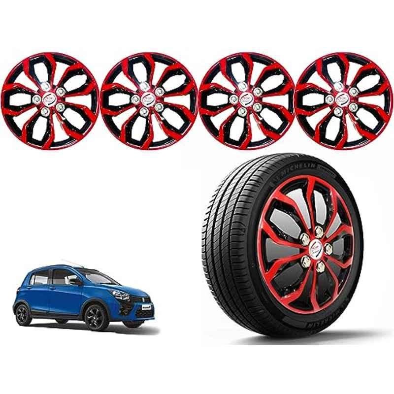 Auto Pearl 4 Pcs 14 inch Polypropylene Red & Black Press Type Car Wheel Cover Set with Retention Ring for Maruti Suzuki Celerio X 2017