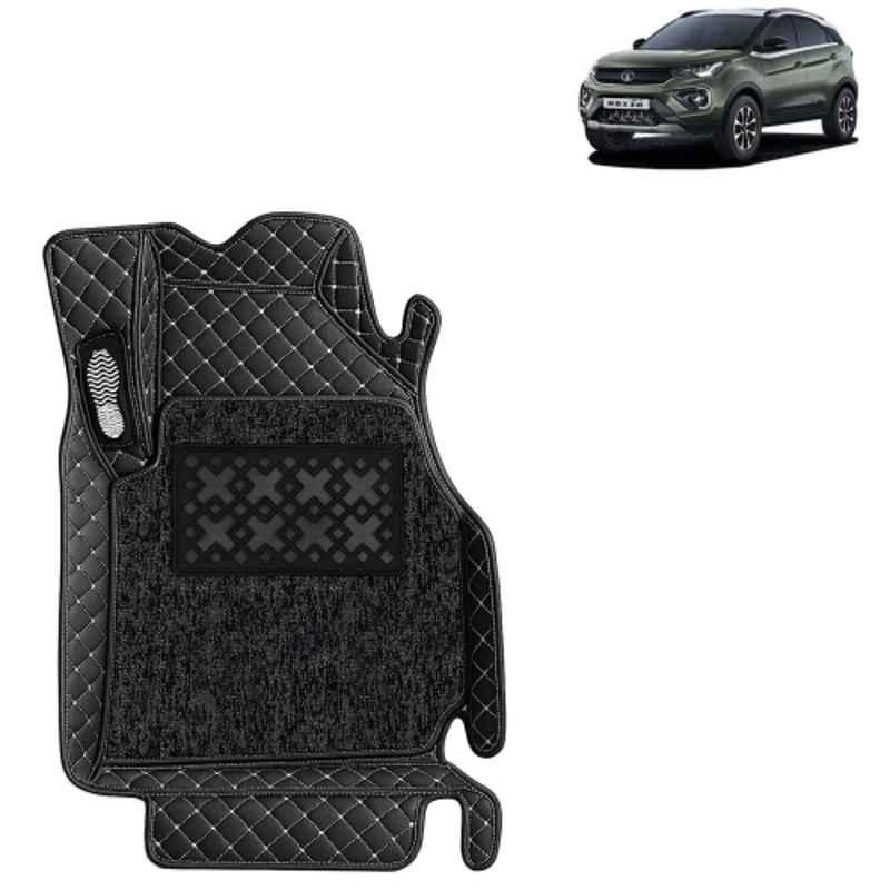 Kingsway 3 Pcs Premium 7D 100% Waterproof & Washable PU Leatherette Classic Black Car Floor Mat Set for Tata Nexon 2020 to 2023 All Model