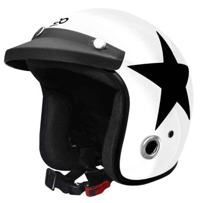 Habsolite HB-ESW Ecco Star White Open Face Helmet with Detachable Cap & Adjustable Strap, Size: M