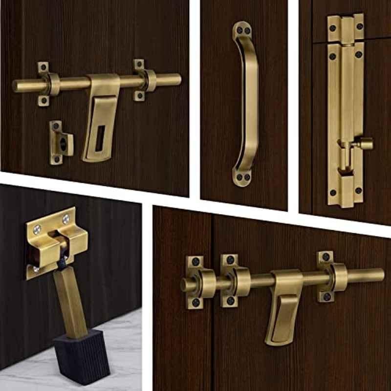 Plantex Stainless Steel Door Kit for Single Door/Door Hardware/Door Accessories 10 inch Al-Drop, 8 inch Latch, 7 inch 2 Handles, 7 inch Tower Bolt and 4 inch Door Stopper DMAL-02-Antique Brass
