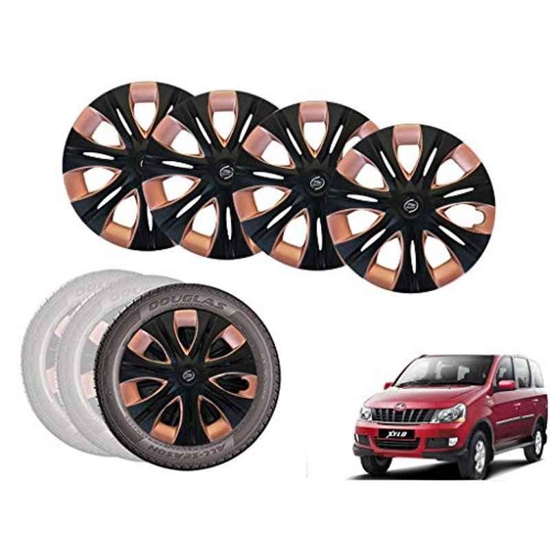 Auto Pearl 4 Pcs 15 inch Black & Copper ABS Press Type Hubcap Wheel Cover Set with Retention Ring for Mahindra Xylo