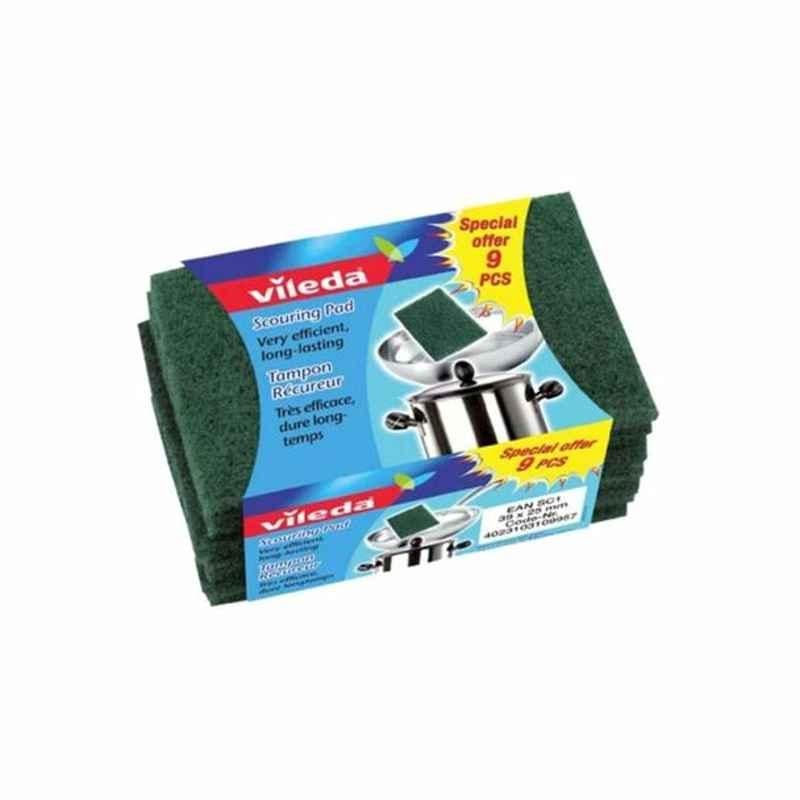 Vileda Handy Dish Washing Scouring Pad, 39x25 mm, Green, 9 Pcs/Pack