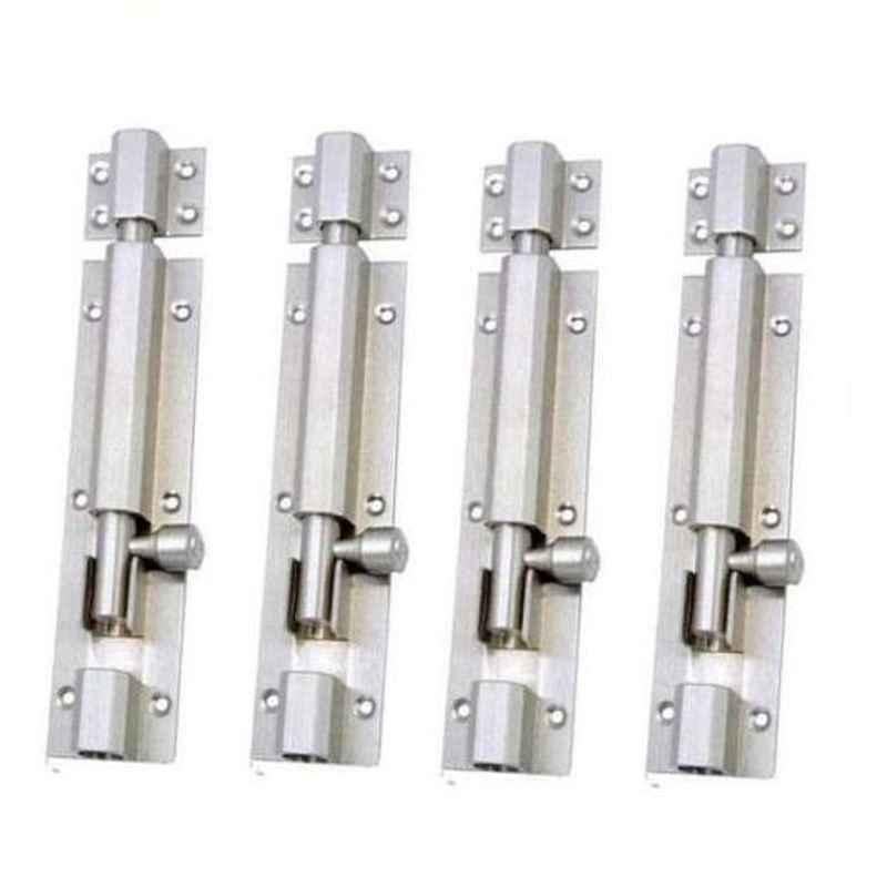 Smart Shophar 10 inch Brass Nickel Silver Hex Tower Bolt, SHA10TW-HEX-NS10-P4 (Pack of 4)
