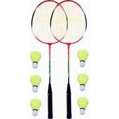 STYRKR 2 Pcs Multicolour Badminton Racket & 6 Pcs Nylon Shuttlecocks