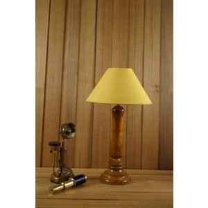 Tucasa Mango Wood Tan Table Lamp with 10 inch Polycotton Yellow Pyramid Shade, WL-204