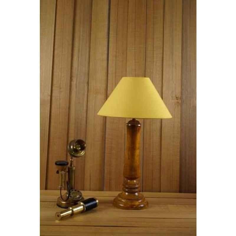 Tucasa Mango Wood Tan Table Lamp with 10 inch Polycotton Yellow Pyramid Shade, WL-204