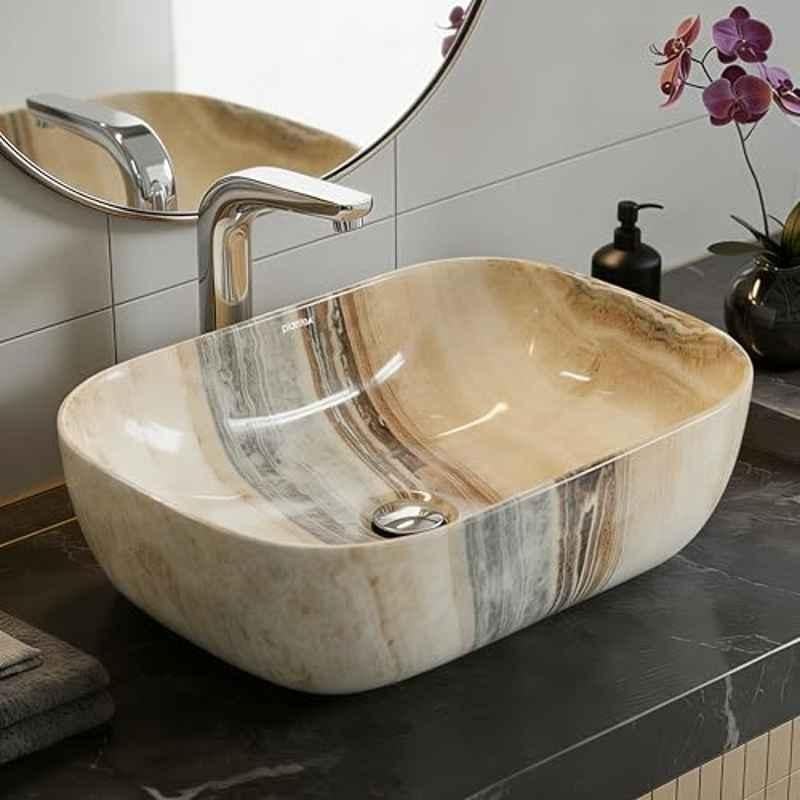 Plantex Alpha 18x13x5.5 inch Ceramic Brown & Grey Veins Tabletop Wash Basin for Bathroom, NS-122