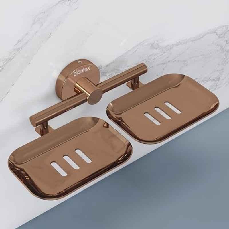 Plantex Galaxy 304 Grade Stainless Steel Rectangular Double Soap Holder for Bathroom/Soap Stand/Soap Holder/Soap Storage/Bathroom Accessories PVD Rose Gold
