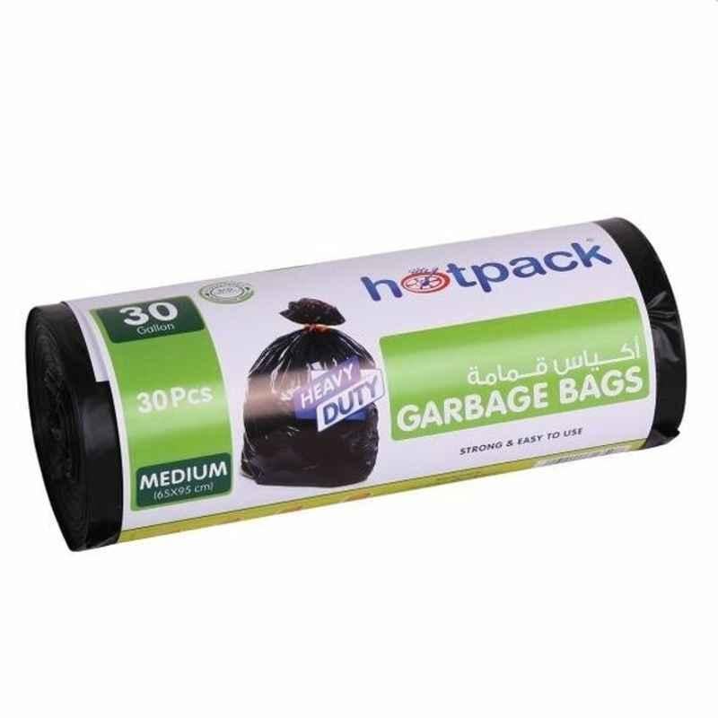 Hotpack Heavy Duty Garbage Bag Rolls, HSMGBR6595, 30 Gallons, Black, 450 Pcs/Carton