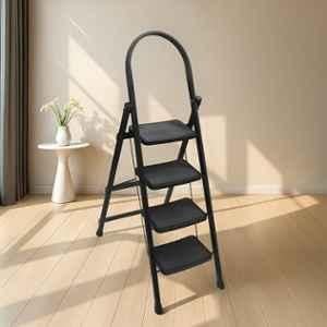 Plantex Hercules Pro Black 4-Step Foldable Ladder for Home with 150kg Load Capacity/Heavy-Duty Steel Ladder/Anti-Slip Wide Step/Strong, Stable & Multi-Purpose