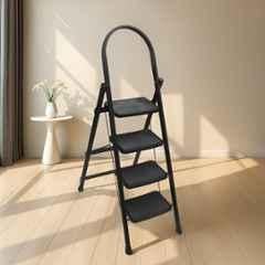 Plantex Hercules Pro Black 4-Step Foldable Ladder for Home with 150kg Load Capacity/Heavy-Duty Steel Ladder/Anti-Slip Wide Step/Strong, Stable & Multi-Purpose