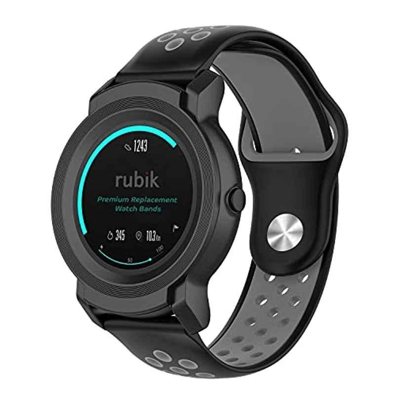 Rubik 22mm Silicone Black & Grey Watch Band