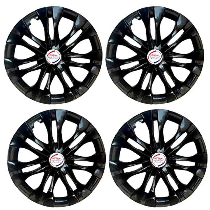 Auto Pearl 4 Pcs 12 inch Black ABS Press Type Hubcap Wheel Cover Set with Retention Ring for All Cars