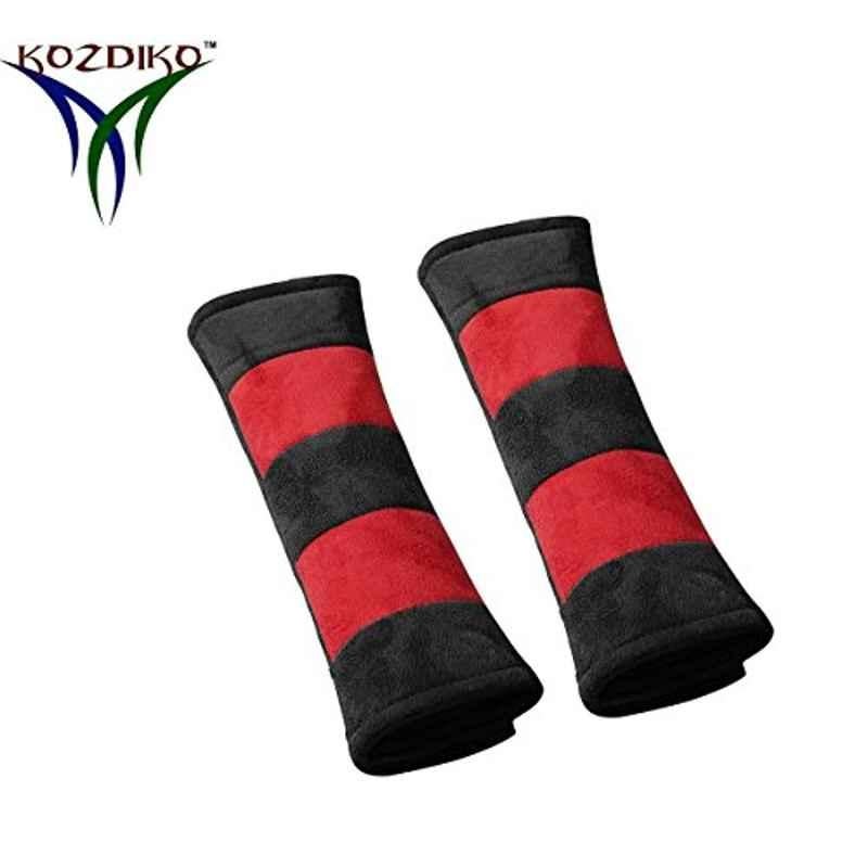 Kozdiko 2 Pcs Valvet Red & Black Seat Belt Cushion Pillow Set for Volkswagen Ameo