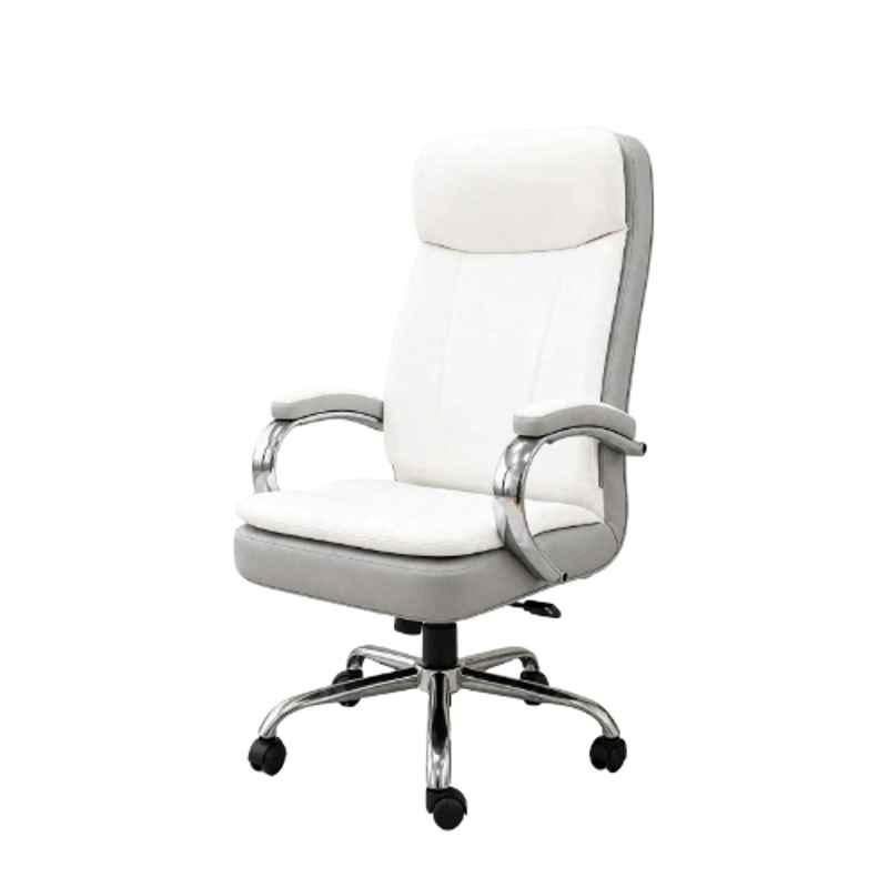 ZRF Leatherette White & Grey High Back Armrest Ergonomic Office Chair, ES90