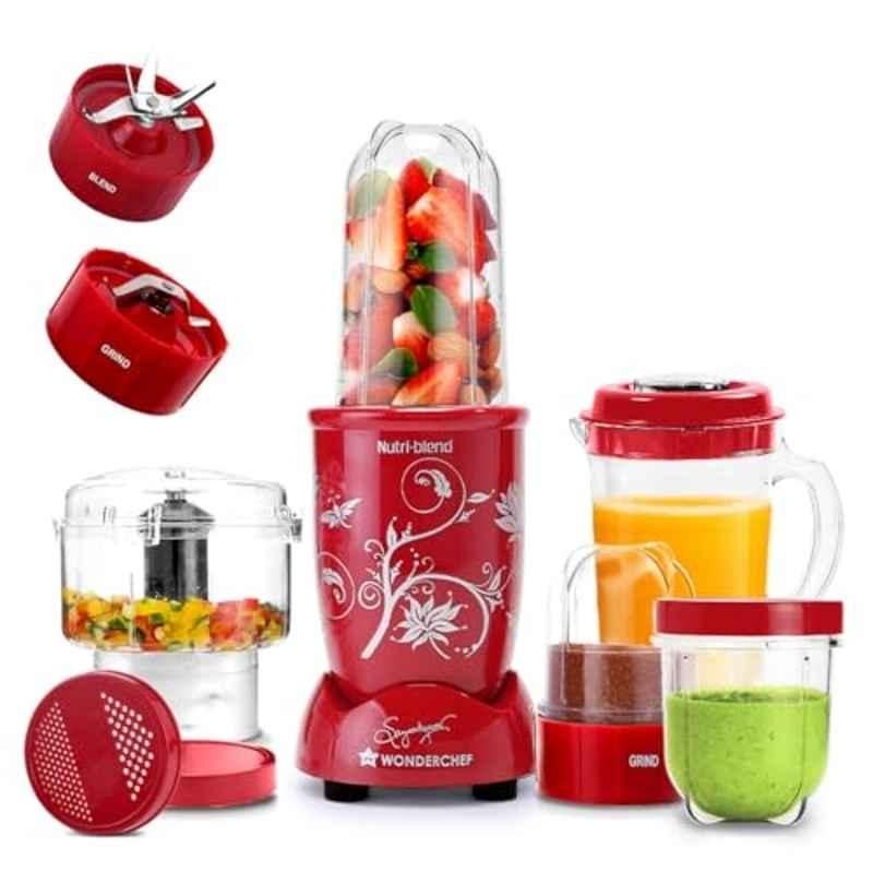 Wonderchef Nutri Blend 500W Red Juicer Mixer Grinder with 4 Jars & 2 Years Warranty, 63152746