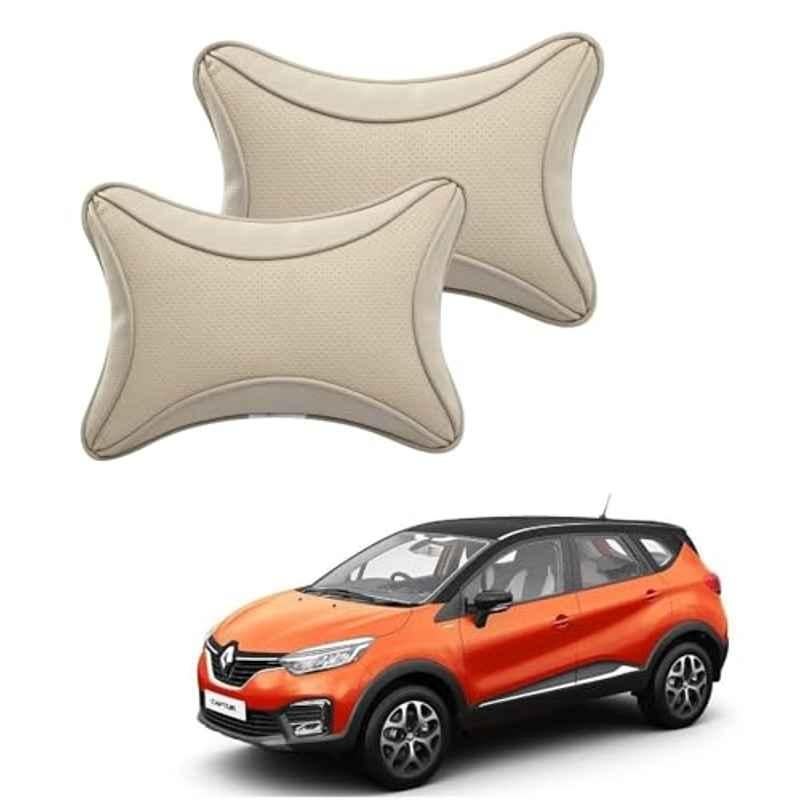 Kozdiko 2 Pcs Memory Foam & Polyester Beige Dots Car Neck Rest Pillow Set for Renault Captur, XNVJVHGJFH51