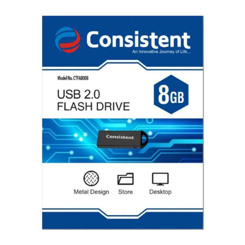 Consistent 8GB Metal Black USB 2.0 Flash Pen Drive, CTP10008