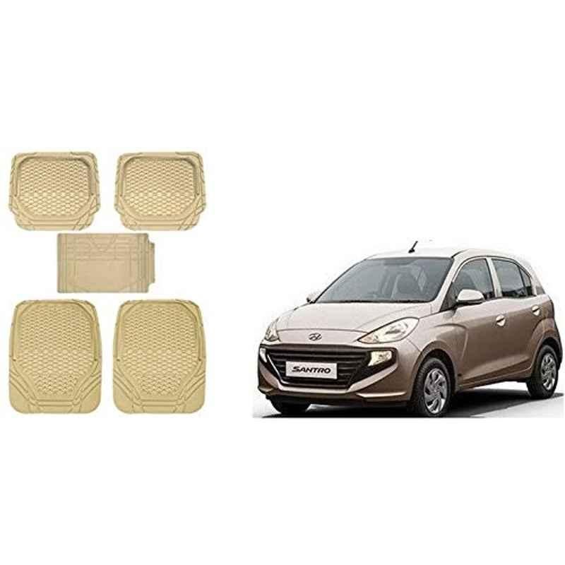 Kozdiko 5 Pcs 8855TW Beige Car Foot Mat Set for Hyundai Santro 2018, koz_19037
