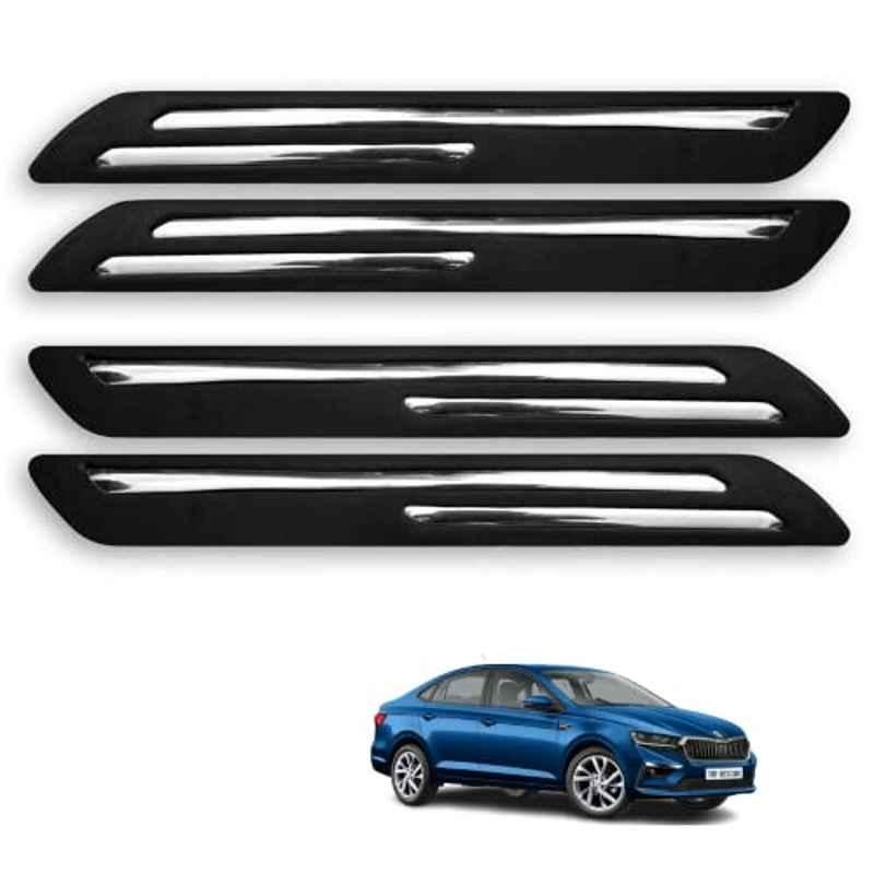 Kozdiko 4 Pcs Rubber Black Double Chrome Strips Car Bumper Protector Guard Set for Skoda Slavia