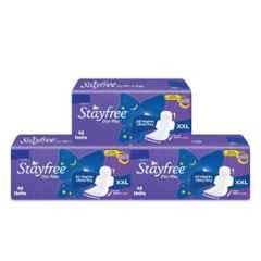 Stayfree 42 Pcs Dry Max White Cotton Disposable All Night Sanitary Pad Packet, Size: XXL (Pack of 3)