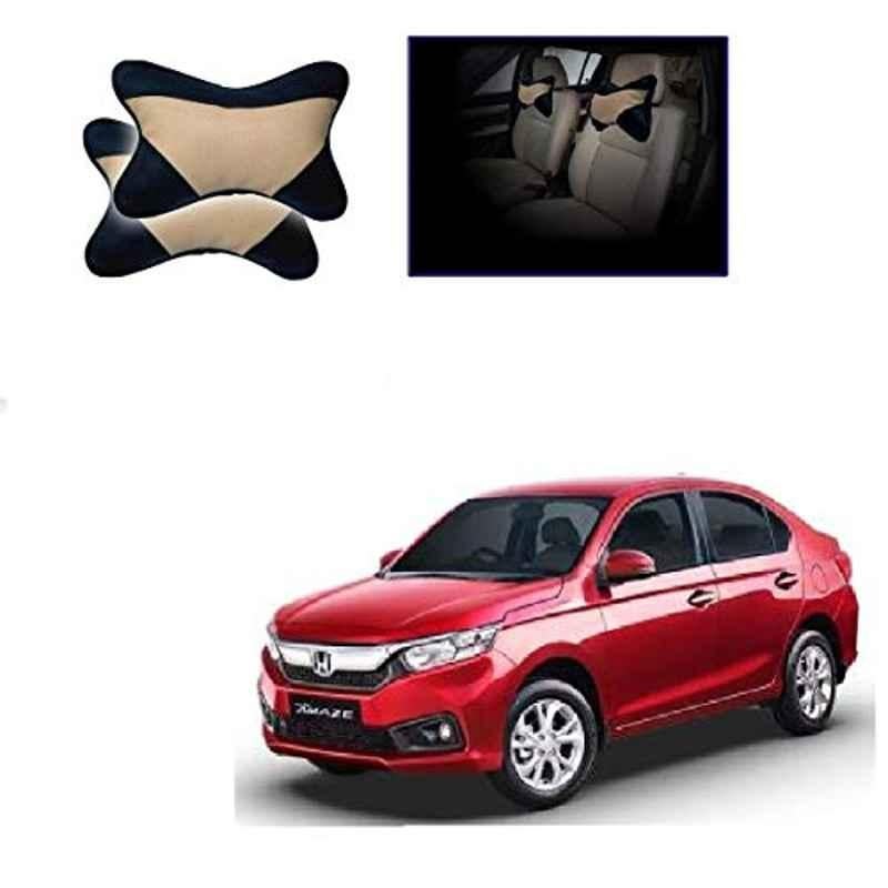 Kozdiko 2 Pcs Memory Foam Beige & Black Car Neck Rest Cushion Pillow Set for Honda Amaze 2018