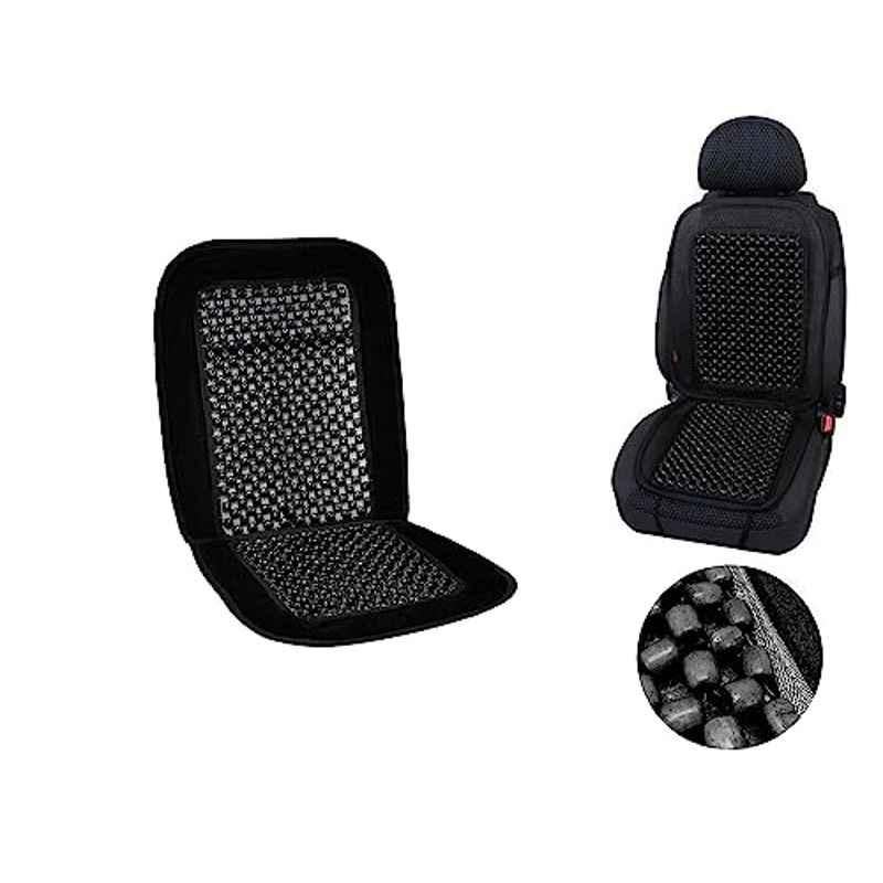Auto Pearl PU, Velvet & Wooden Beads Black Rectangular Seat Cushion for Renault Kwid 2018