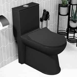 Plantex Platinum Ceramic Black S Trap Western Toilet/Western Commode/Rimless Washdown Flush for Toilet/Commode with Soft Close