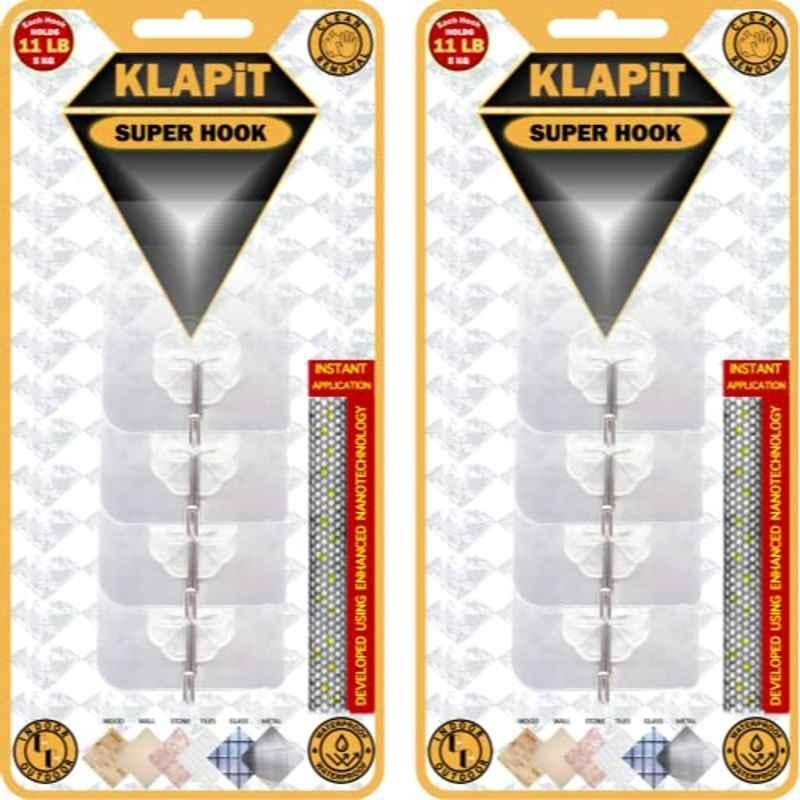 Klapit Stainless Steel Clear Heavy Duty Adhesive Super Hook (Pack of 8)