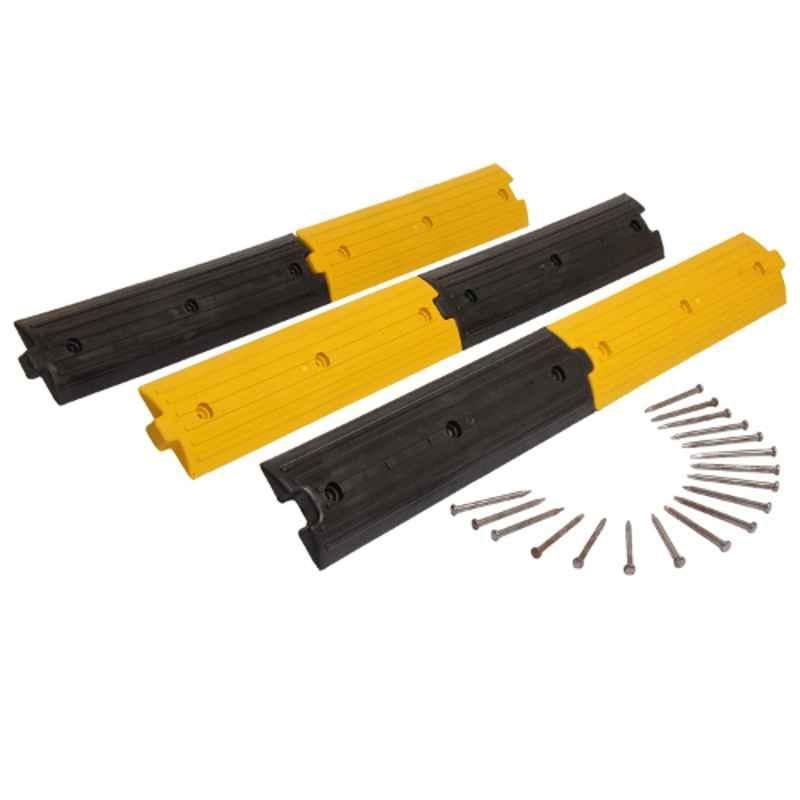 Ladwa 6 Pcs 3m Black & Yellow Plastic High Visibility Safety Speed Breaker Rumblers Set, LPR-3 Mtr