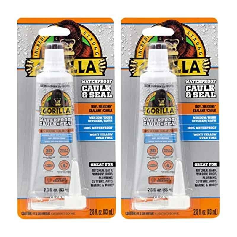 Gorilla 2.8 Ounce Clear Squeeze Tube 100% Silicone Sealant, 106464 (Pack of 2)