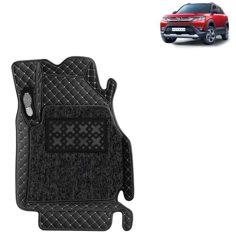Kingsway 3 Pcs Premium 7D 100% Waterproof & Washable PU Leatherette Classic Black Car Floor Mat Set for Maruti Suzuki Brezza 2022 Onwards All Model