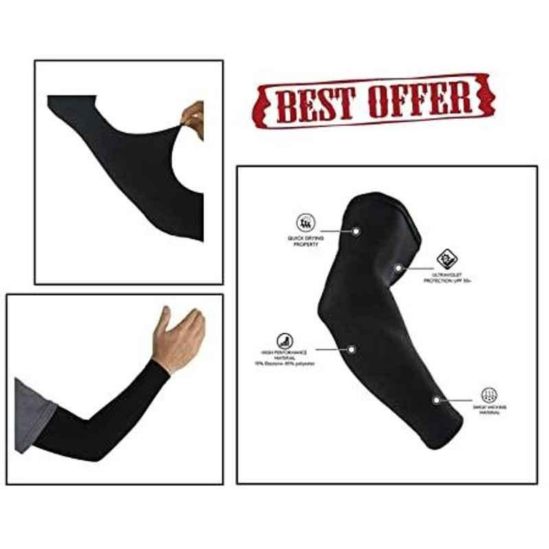 AOW Unisex Stretchable Fingerless Arm Protection Sleeves for Driving, Biking, Cycling (Black, Free Size) A-2