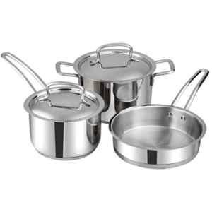 Vinod 3 Pcs Stainless Steel Induction Friendly Classique Deluxe Cookware Set, DLXCLA3 (Pack of 5)