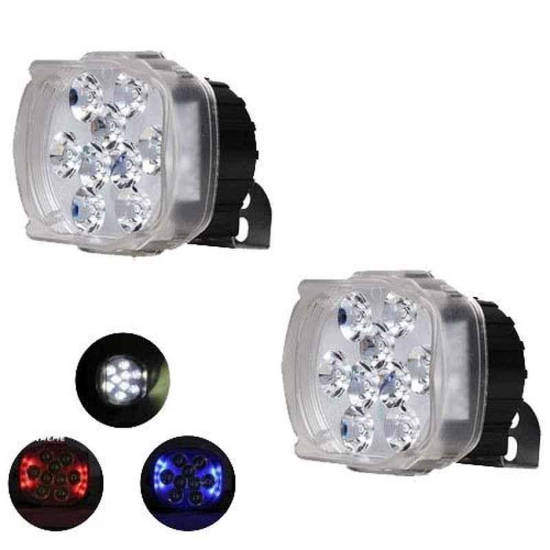 AllExtreme EX9FL2B 9 LED 20W Red & Blue Beads & Multicolor Strobe Flash Waterproof Fog Light with White Spot Beam (Pack of 2)
