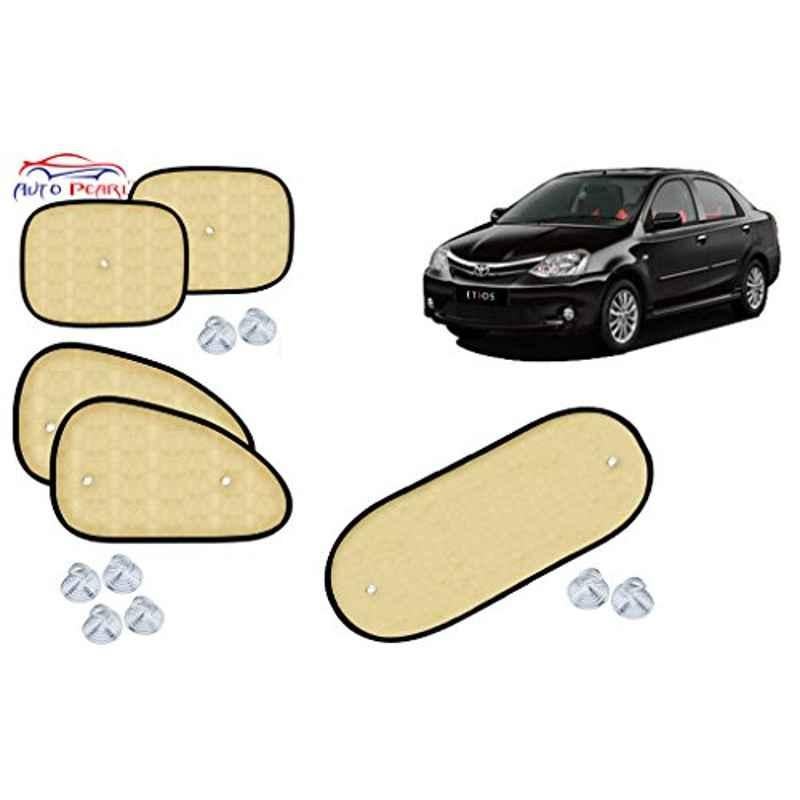 Auto Pearl 5 Pcs PVC & Mesh Beige Window & Rear Sun Shade Set for Toyota Etios