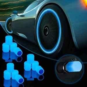 AllExtreme ALL-EX-7205 Blue Illuminated Fluorescent Tyre Valve Caps Night Glow Luminous Wheel Covers for Cars & Bikes (Pack of 4)