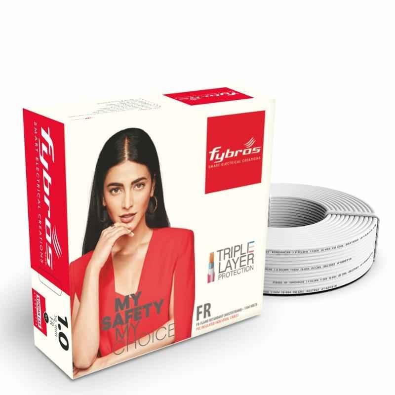 Fybros 1 Sqmm 90m White Single Core FR PVC Insulated Multistrands Industrial Cable, FWC1002