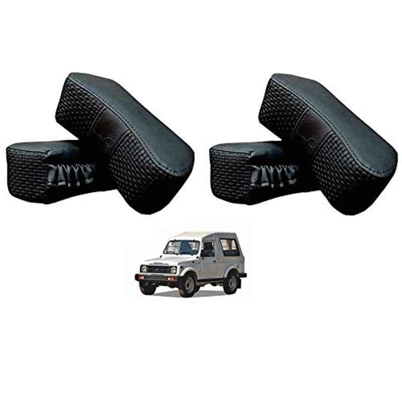 Kozdiko 4 Pcs CV Designer Black Leatherite Neck Rest Car Cushion Pillow Set for Maruti Suzuki Gypsy