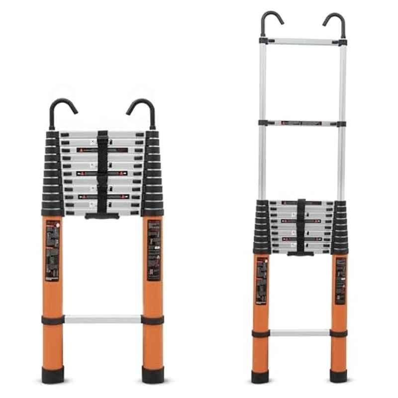 Plantex 150kg 15ft 3 Steps Aluminium Orange Telescopic Ladder