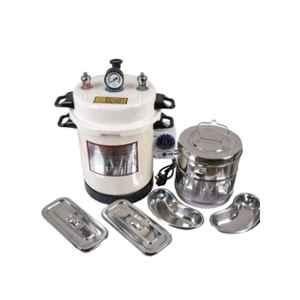 Florix Nation 13 Litre 1kW Epoxy Finish Pressure Cooker Type Electric Autoclave with Sterilizer Drum, Kidney & Instrument Trays, EOTO40505