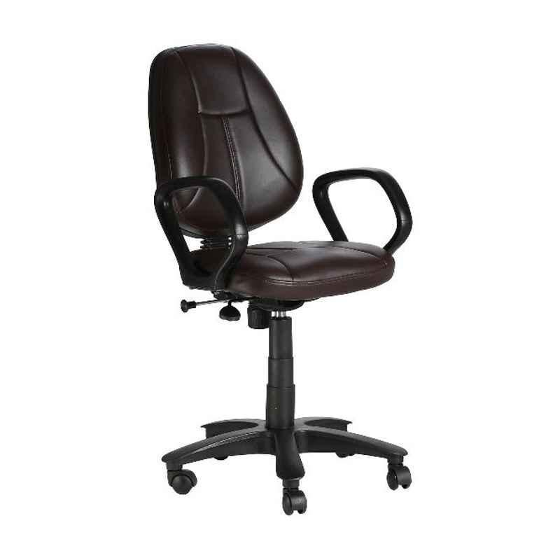 VJ Interior Leatherette Brown Medium Back Executive Chair with Adjustable Height, VJ-411