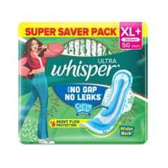 Whisper 50 Pcs White Cotton Disposable Sanitary Pad Packet, Size: XL+