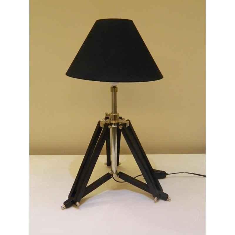 Tucasa Mango Wood Black Tripod Table Lamp with Polycotton Black Shade, P-20