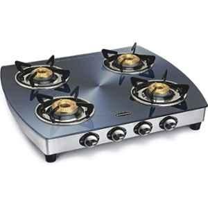 Padmini 4 Burner Stainless Steel Black Automatic Ignition Glass Top Gas Stove, 4BR CS-4 GT Silvo Auto