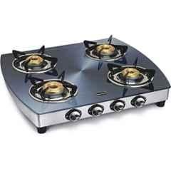 Padmini 4 Burner Stainless Steel Black Automatic Ignition Glass Top Gas Stove, 4BR CS-4 GT Silvo Auto