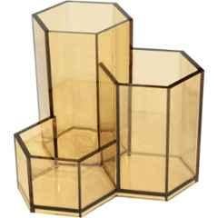Omega Hexa Plastic Brown Pen Holder, 1705 (Pack of 5)