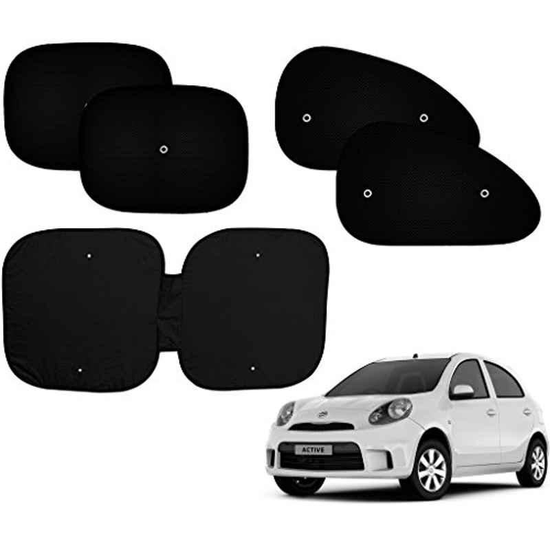 Auto Pearl 5 Pcs PVC & Mesh Black Window & Front Sun Shade Set for Nissan Micra Active