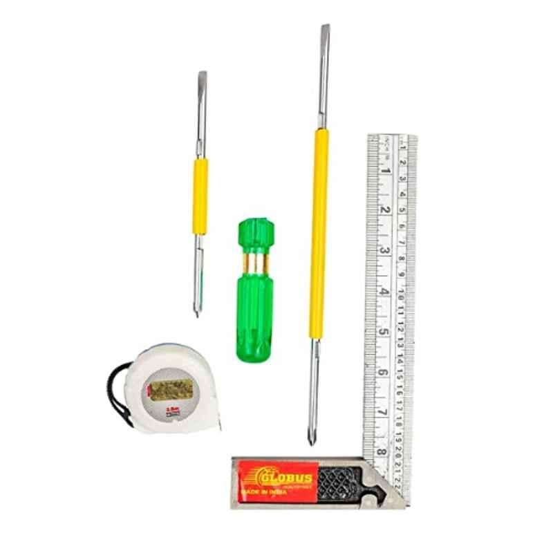 Globus 352 8 inch Try Square, 6 inch & 8 inch 2 in 1 Screw Driver with 3m Steel Measuring Tape Combo, GL-MT-2IN1SD68-TSQ8