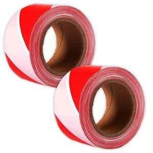 Singhal 150m 3 inch Red & White Polypropylene Safety Warning Tape for Barricading Area (Pack of 2)